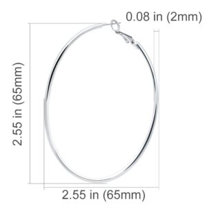 Rugewelry 925 Sterling Silver Post Hoop Earrings,18K White Gold Plated Polished Rounded Hoop Earrings For Women, Gift Box Packaging