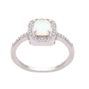 CloseoutWarehouse White Simulated Opal Princess Halo Ring Sterling Silver Size 14