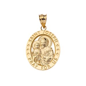 calirosejewelry 10k saint joseph pray for us oval charm pendant in yellow gold