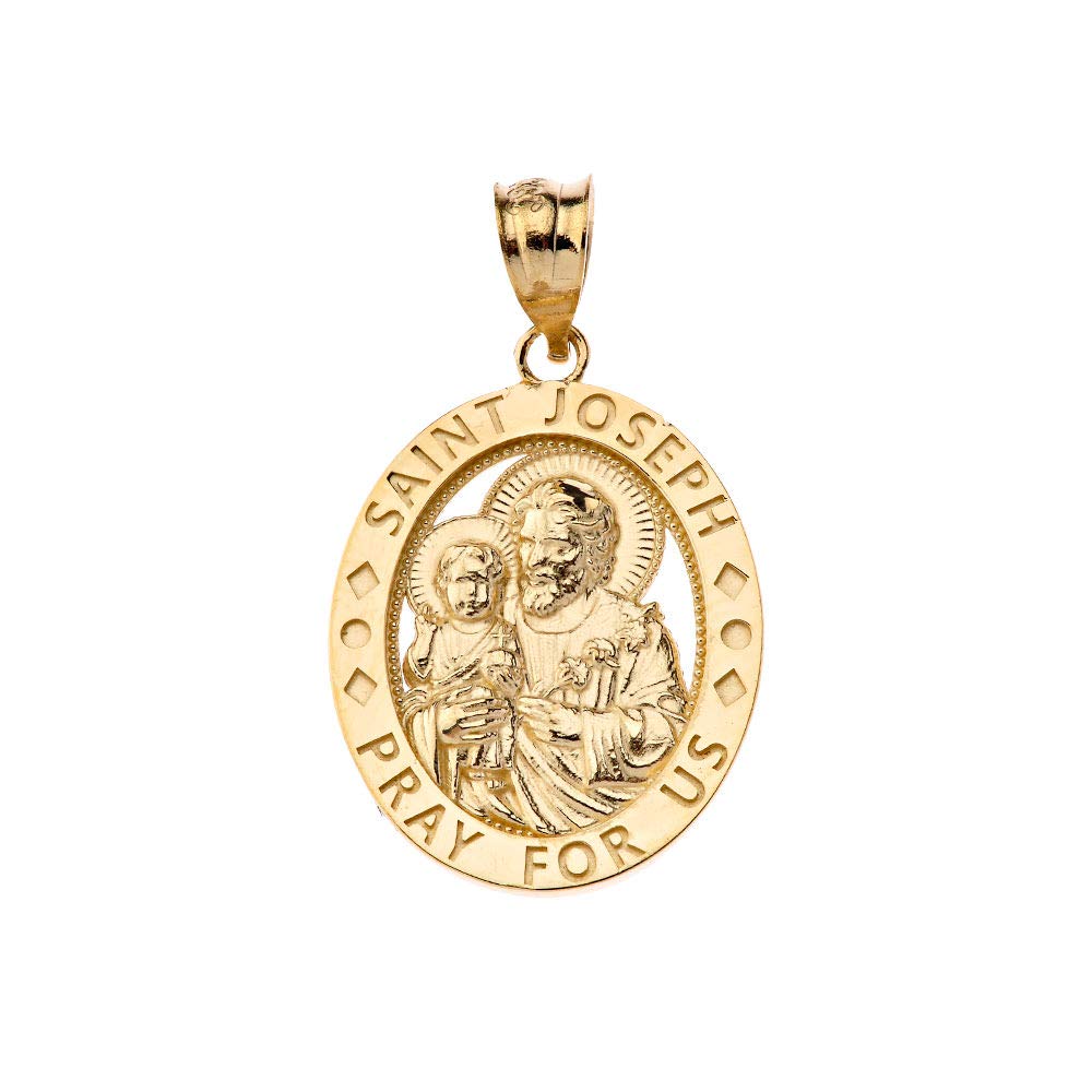 CaliRoseJewelry 10k Saint Joseph Pray for Us Oval Charm Pendant in Yellow Gold