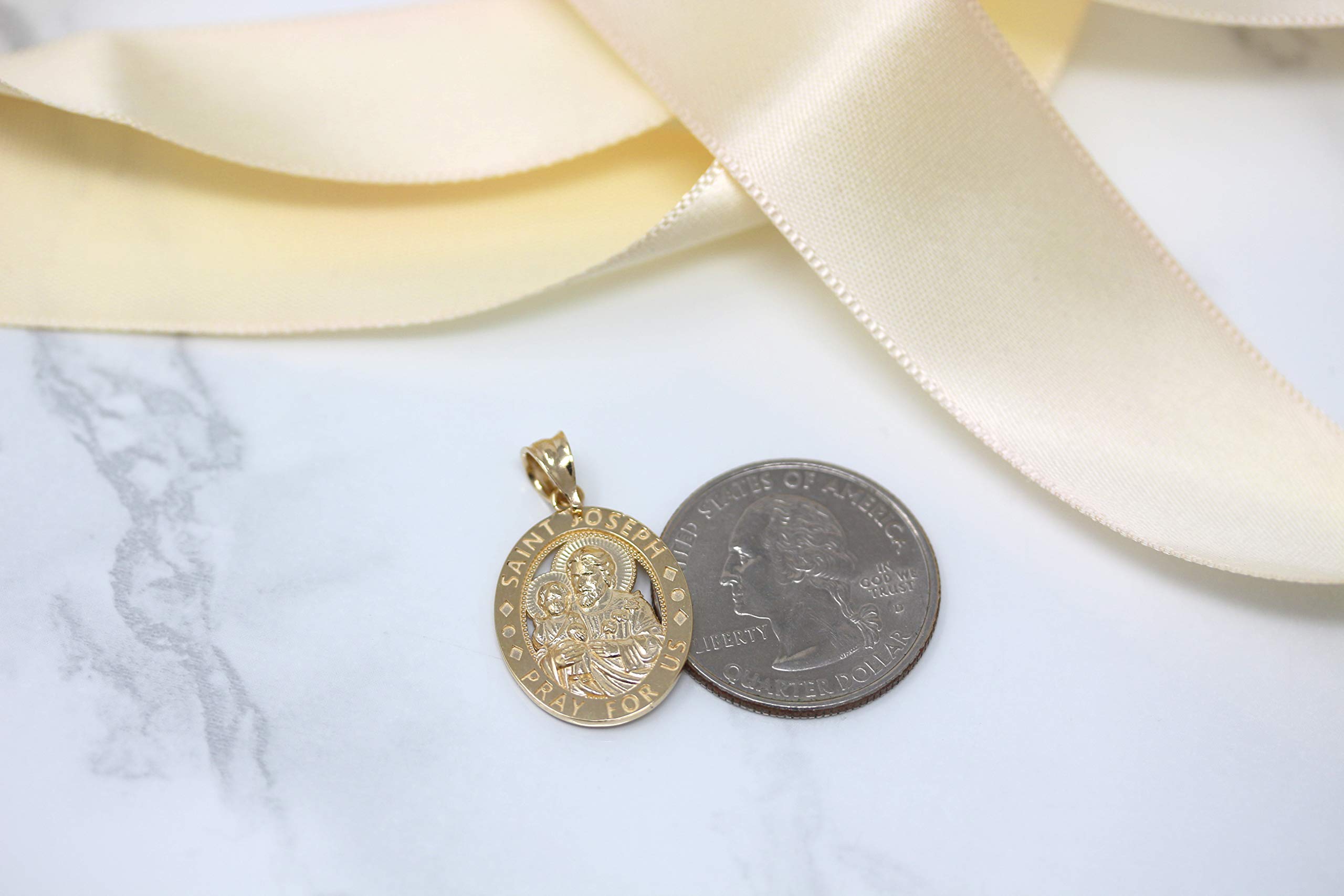 CaliRoseJewelry 10k Saint Joseph Pray for Us Oval Charm Pendant in Yellow Gold