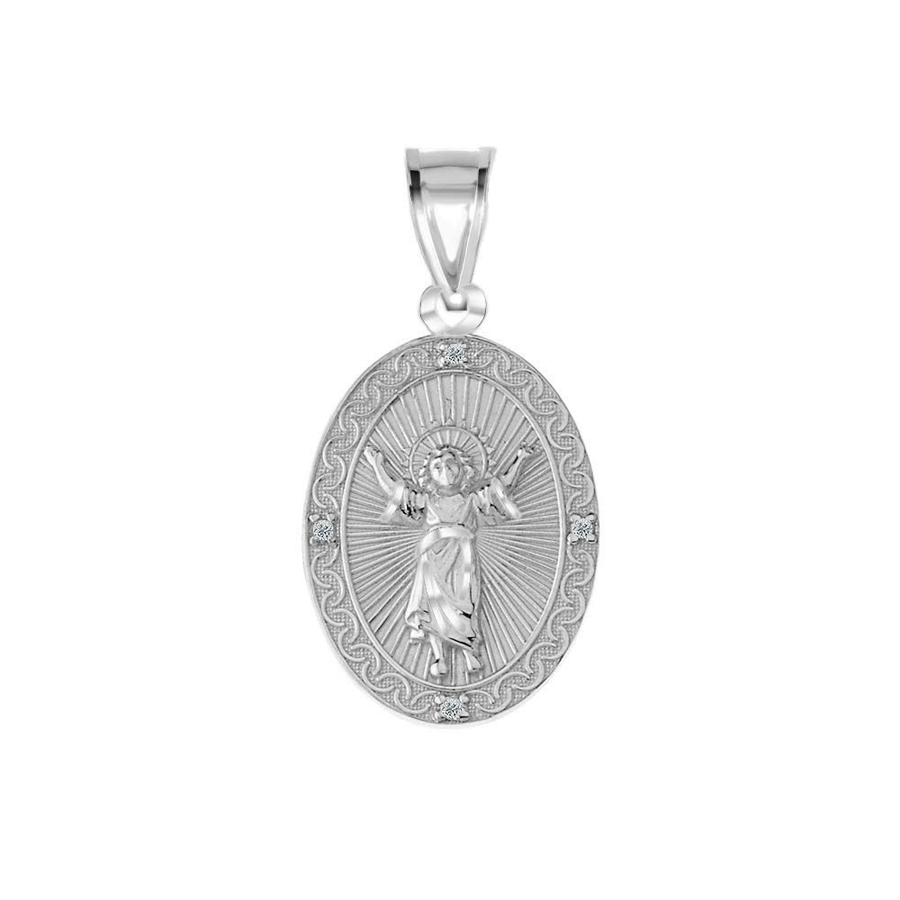 Fine 925 Sterling Silver Cubic Zirconia Divine Child Divino Niño Jesús Medal Pendant