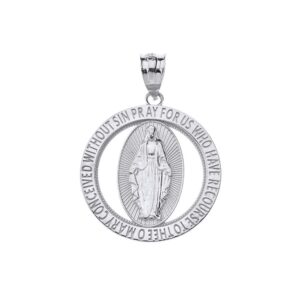 CaliRoseJewelry Sterling Silver Saint Mary Pray for Us Round Charm Pendant