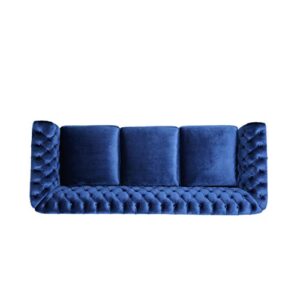 GDFStudio Chesterfield Tufted Jewel Toned Velvet Sofa with Scroll Arms, Navy Blue