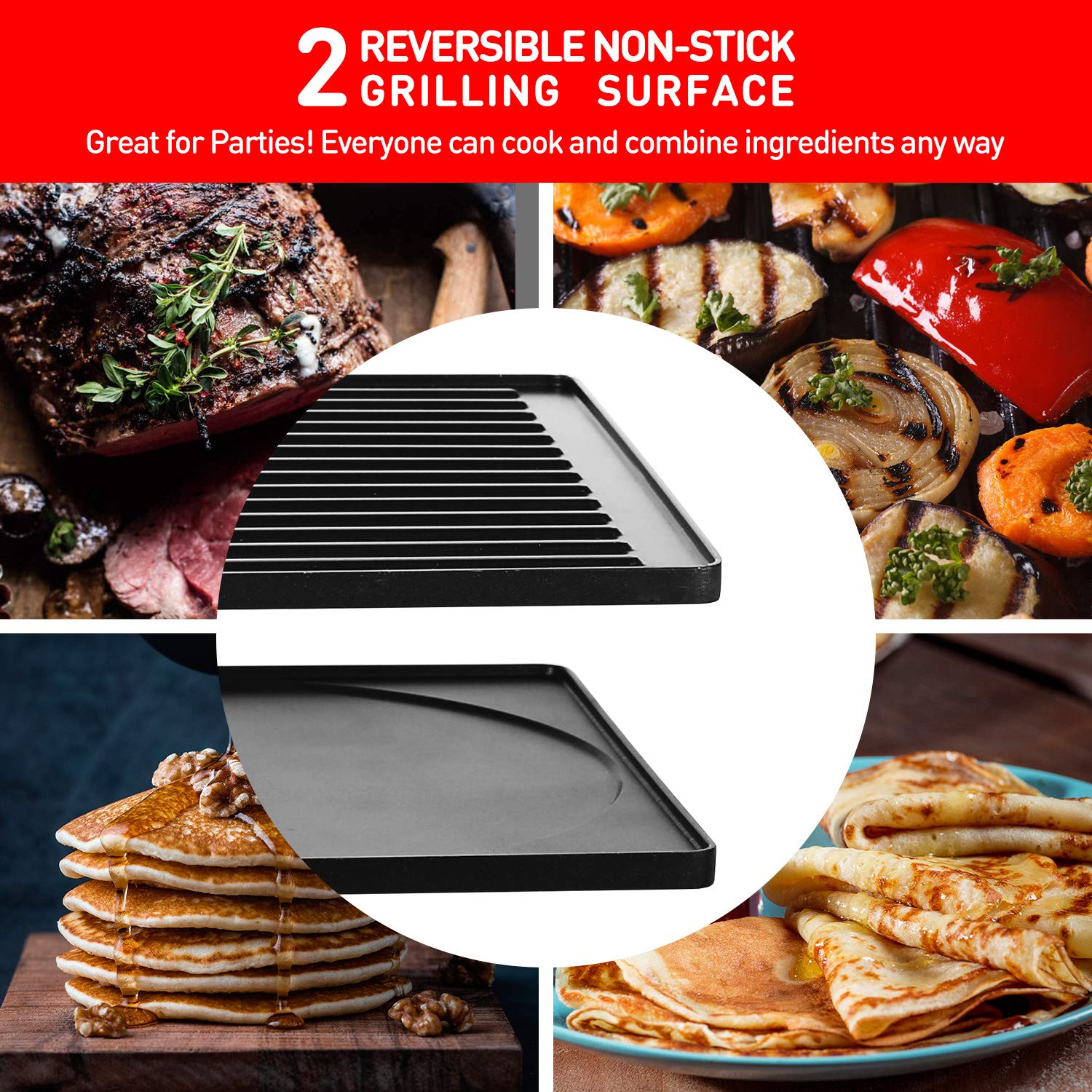 Raclette Table Grill, Techwood Electric Indoor Grill Korean BBQ Grill, Removable 2-in-1 Non-Stick Grill Plate, 1500W Fast Heating with 8 Cheese Melt Pans, Ideal for Parties and Family Fun (Black)