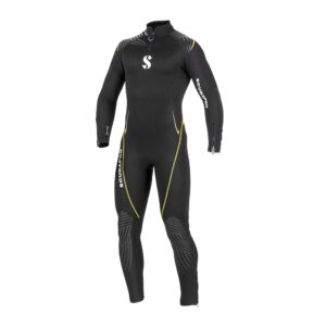 scubapro definition steamer scuba diving wetsuit, 3mm men back zip neoprene, xl, black/yellow