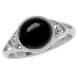 Silvershake 9mm Genuine Round Shape Black Onyx White Gold Plated 925 Sterling Silver Filigree Swirl Ring Size 9