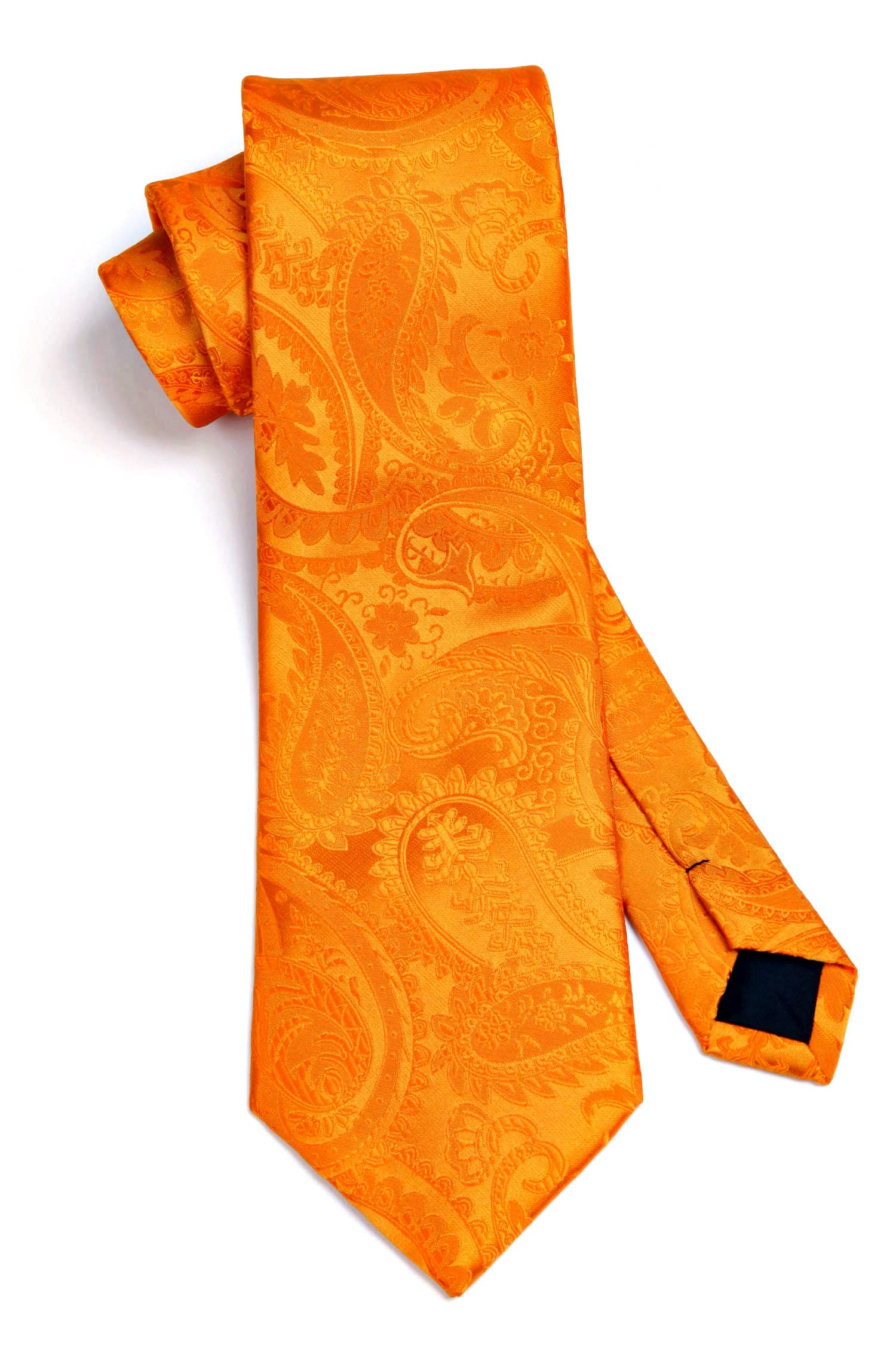 HISDERN Orange Paisley Ties for Men Solid Tie Handkerchief Floral Men's Necktie & Pocket Square Set Wedding Classic Mens Ties