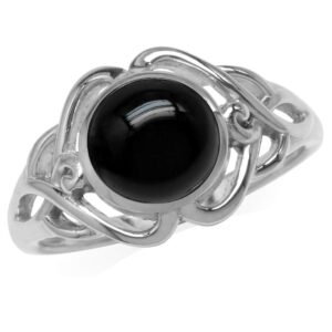 Silvershake 8mm Genuine Round Shape Black Onyx White Gold Plated 925 Sterling Silver Celtic Knot Solitaire Ring Size 9