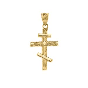 Elegant 14k Yellow Gold Russian Orthodox Cross Charm Pendant