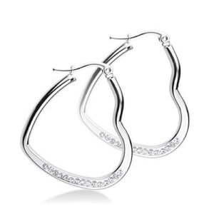 555Jewelry Womens Stainless Steel CZ Hypoallergenic Comfort Elegant Gift Jewelry Accessory Lightweight Hinged Durable Heart Shape Love Dressy Classic Large Hoop Fashion Earrings, Silver