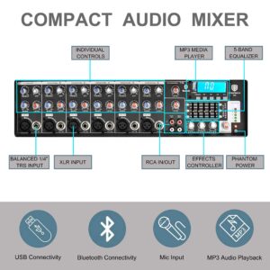 PRORECK MX8 2500 P.M.P.O 8 Channel Compact Studio Powered Mixer with Built In Effects & USB Audio Interface for Party/Meeting/Wedding +48V Phantom Button