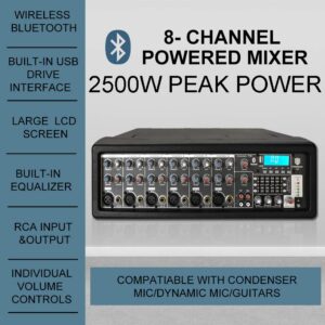 PRORECK MX8 2500 P.M.P.O 8 Channel Compact Studio Powered Mixer with Built In Effects & USB Audio Interface for Party/Meeting/Wedding +48V Phantom Button