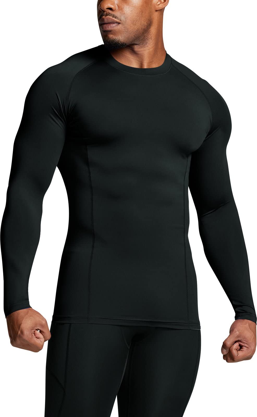 ATHLIO Men's UPF 50+ Long Sleeve Compression Shirts, Water Sports Rash Guard Base Layer, Athletic Workout Shirt, 3pack Black/Black/Black, Large