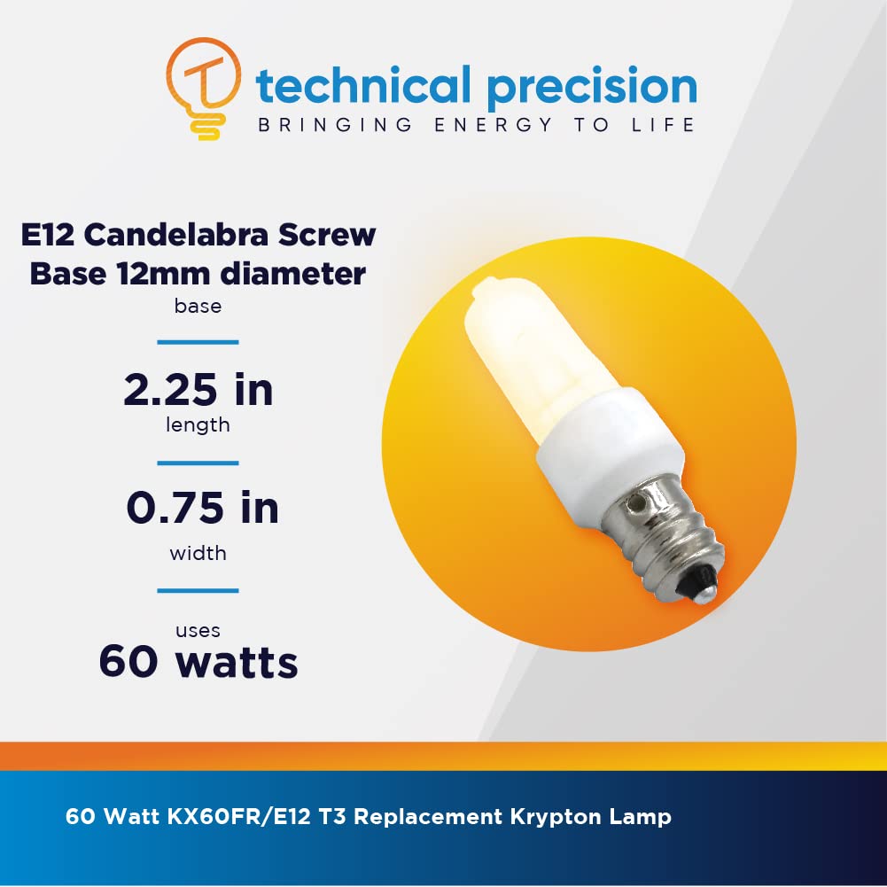 KX60FR/E12 Replacement Bulb for Kichler 5905FST by Technical Precision - 120V 60W Candelabra Base (E12) T3 Replacement Krypton Lamp - Frosted - Warm White - 10 Pack