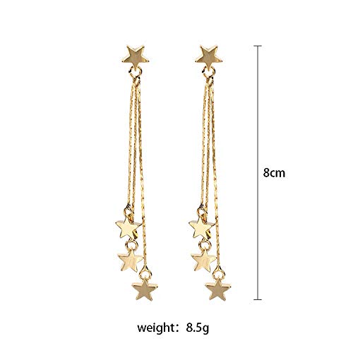 Lucky Star Pendant Tassel Dangle Earrings Fashion Long Shooting Star Drop Earrings Stud for Women (Gold)