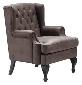 serta mason sofa collection faux-leather upholstery, brass nailhead accents, solid wood legs, button-tufted wingback armchair, dark brown