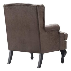 Serta Mason Sofa Collection Faux-Leather Upholstery, Brass Nailhead Accents, Solid Wood Legs, Button-Tufted Wingback Armchair, Dark Brown