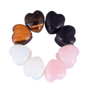 oyaface 8 pcs heart shaped natural stone ear plugs set piercing gauges black pink blue white 00g(10mm)