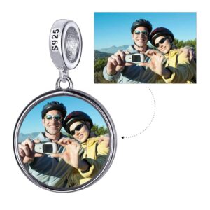 925 Sterling Silver Personalized Photo Charm Fit Bracelet Necklace Customized Image Picture Bead for Women