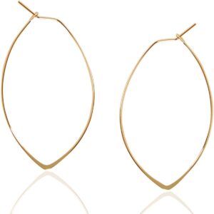 Humble Chic Geometric Marquise Threader Hoops - Hypoallergenic 18K Gold Plated Medium Hoop Earrings for Women - Lightweight Oval Leaf Elliptical Loop Statement Drop Dangles, 1.75" inch - 18K Yellow