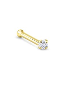 14k yellow gold nose bone 5.5mm post 1.5mm round cz 22g