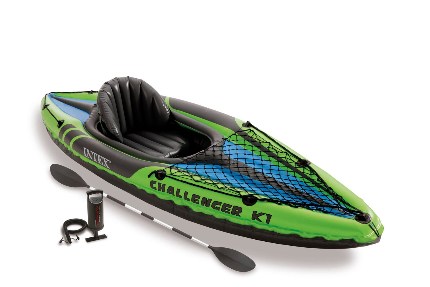 Intex Challenger K1 1 Person Inflatable Sporty Kayak with a 86 Inch Long Aluminum Oar and Hand Pump for Lakes and Mild Rivers, (3 Pack)