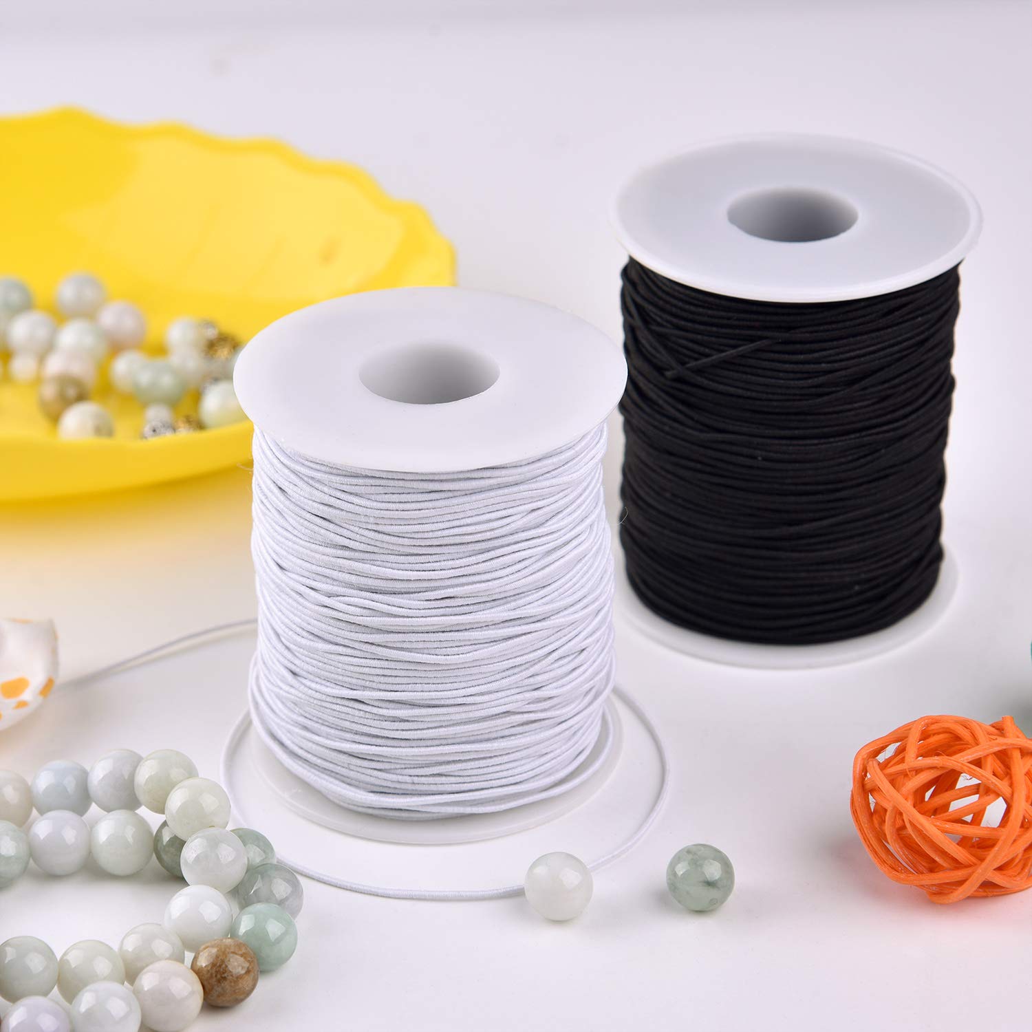 Elastic String Cord, Zealor 2 Roll 1 mm Elastic Thread Beading String Cord for Jewelry Making Bracelets Beading 109 Yards Each Roll (White and Black)