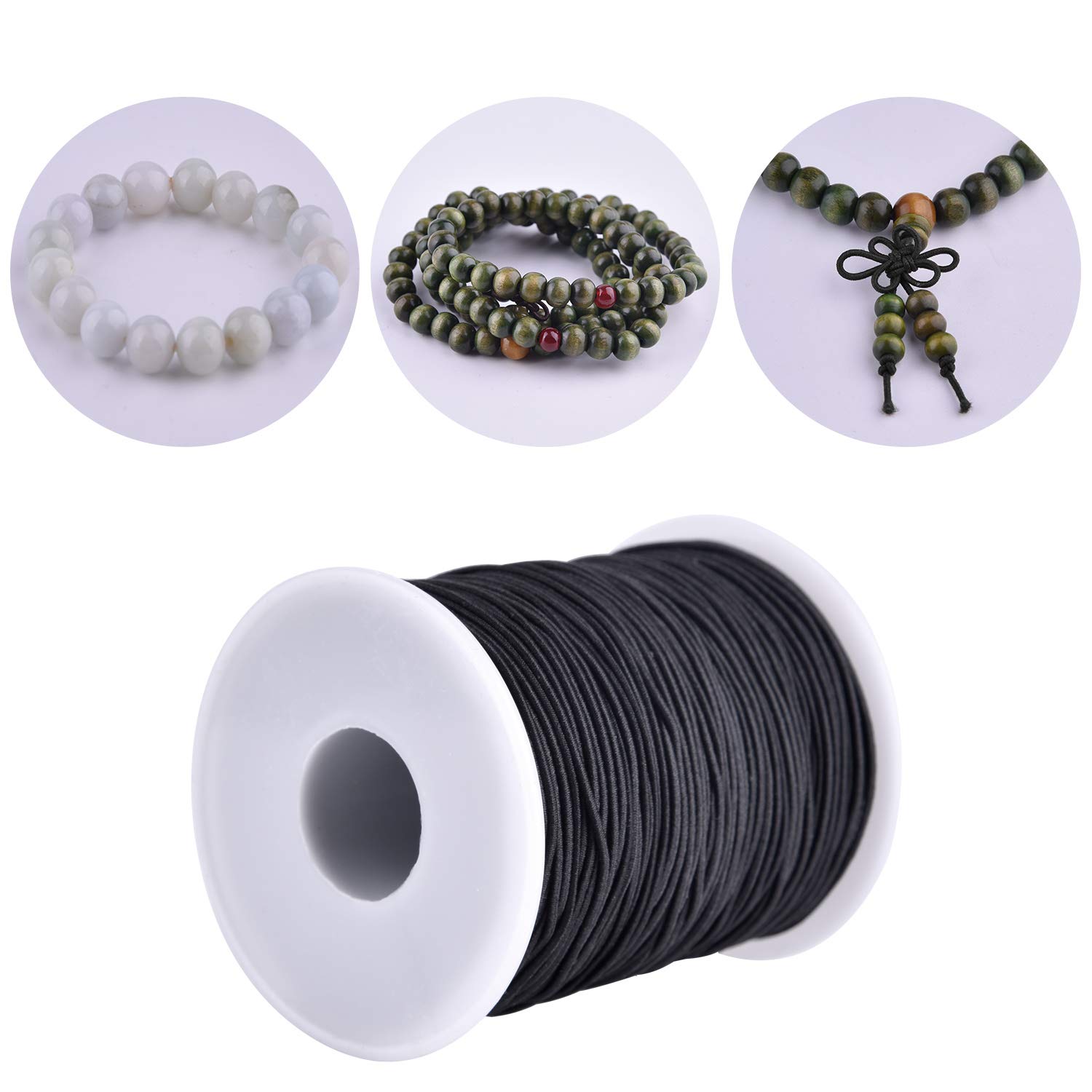 Elastic String Cord, Zealor 2 Roll 1 mm Elastic Thread Beading String Cord for Jewelry Making Bracelets Beading 109 Yards Each Roll (White and Black)