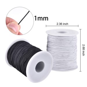 Elastic String Cord, Zealor 2 Roll 1 mm Elastic Thread Beading String Cord for Jewelry Making Bracelets Beading 109 Yards Each Roll (White and Black)