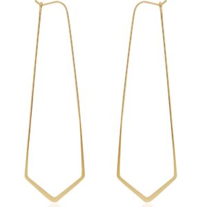 humble chic geometric chevron threader hoop earrings - hypoallergenic lightweight cutout thin wire drop dangles, 18k yellow - 3 inch