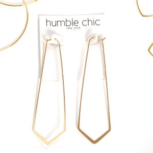 Humble Chic Geometric Chevron Threader Hoop Earrings - Hypoallergenic Lightweight Cutout Thin Wire Drop Dangles, 18K Yellow - 3 inch