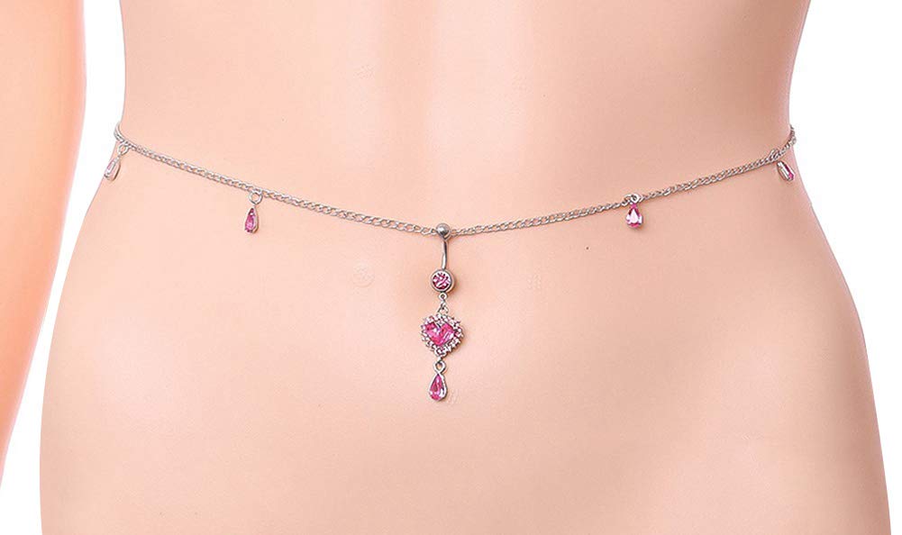 Women Sexy Rhinestone Piercing Navel Chain Jewelry Surgical Steel Belly Button Waist Chain Navel Piercing Ring Body Jewelry