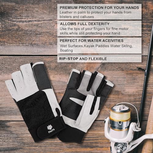 FitsT4 Sports Sailing Gloves 3/4 Finger and Grip Great for Sailing, Yachting, Paddling, Kayaking, Fishing, Dinghying Water Sports for Men and Women Black M