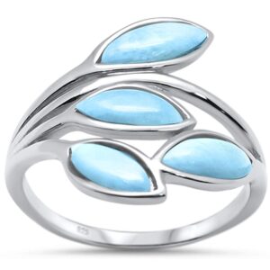 oxford diamond co sterling silver natural larimar olive branch tree leaf ring sizes 7