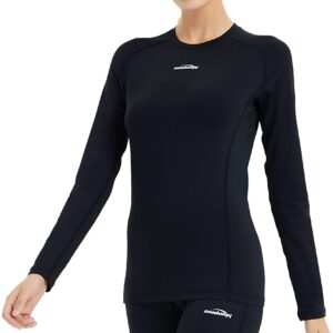 COOLOMG Women's Compression Shirts Crewneck Long Sleeve Cool Dry Base Layer Top Black Small