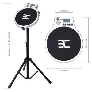 EX Electronic Practice Drum Pad with Stand and Bag and Drumsticks - Portable Practice Pad Training Set for Kids and Beginners - Quiet Design with Built-in Metronome and Realistic Feel