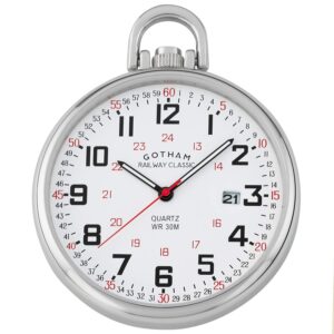 gotham men's stainless steel analog quartz date railroad style pocket watch # gwc14107s