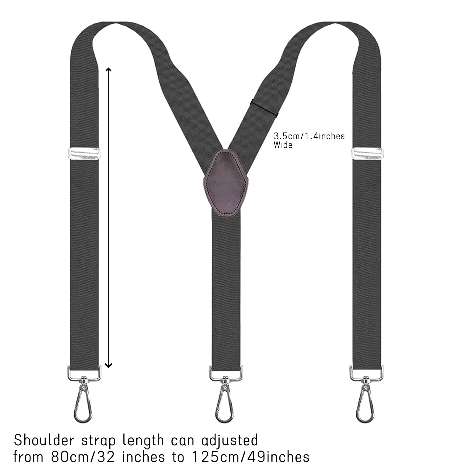 SupSuspen Y-Back Suspenders 1.4'' Heavy Duty Braces&3 Swivel Hooks on Belt Loops