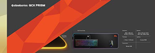 SteelSeries Gaming Mouse Pad 2 Zone RGB Illumination 9cm x 30cm x 0.4cm QcK Prism Cloth XL Black