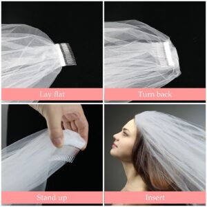 White Wedding Veil,2 Tier Ribbon Edge Center Cascade Bridal Veil with Comb for Bachelorette Party