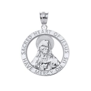 CaliRoseJewelry Sterling Silver Sacred Heart of Jesus Have Mercy on Us Round Pendant