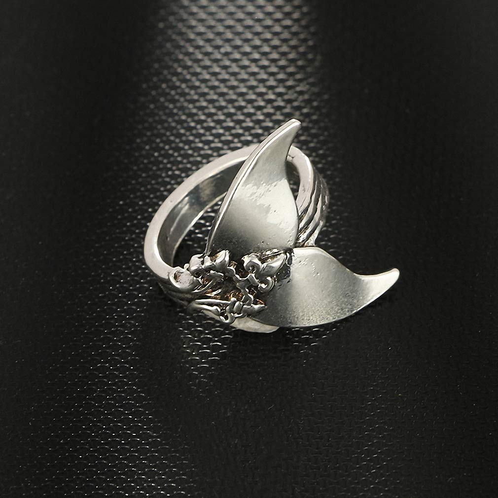 Women Bohemian Antique Silver Fish Whale Tail Mystical Mermaid Ring Midi Finger Knuckle Rings Beach Sea Animal Vintage Jewelry Gift Good Luck Fingers Accessories Casual Match Silver 8