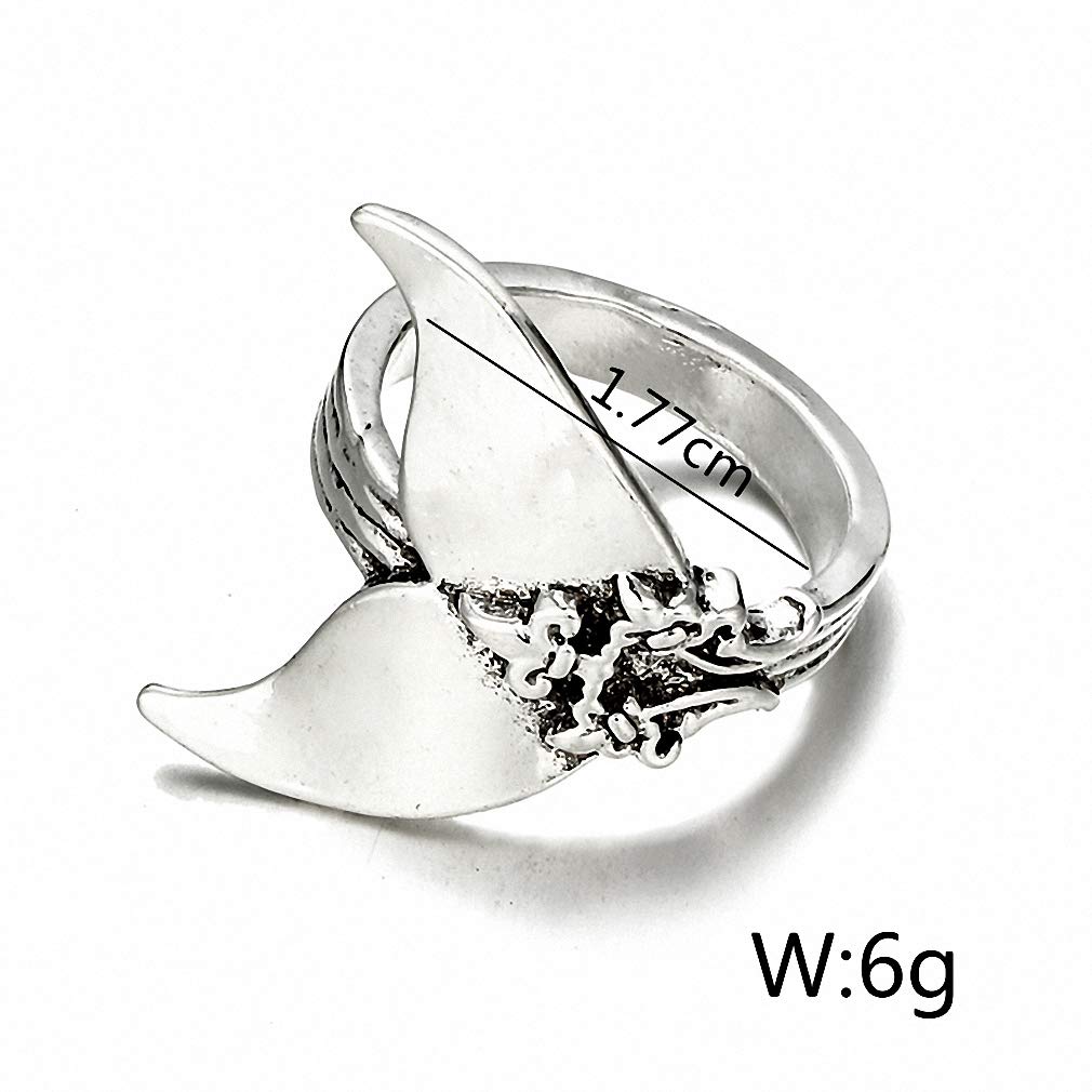 Women Bohemian Antique Silver Fish Whale Tail Mystical Mermaid Ring Midi Finger Knuckle Rings Beach Sea Animal Vintage Jewelry Gift Good Luck Fingers Accessories Casual Match Silver 8