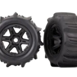 Traxxas 8674 Tires & Wheels Assembled glued (Black 3.8' Wheels Paddle Tires Foam Inserts) (2) (TSM Rated)