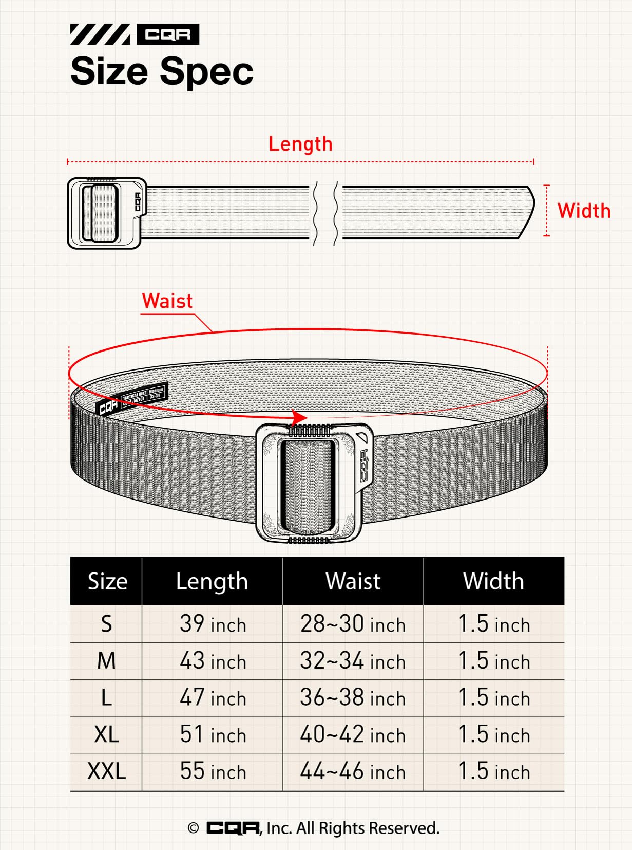 CQR Tactical Belt, Military Style Heavy Duty Belt, Webbing EDC Quick-Release Buckle, Plastic Flip Tab Black, Large