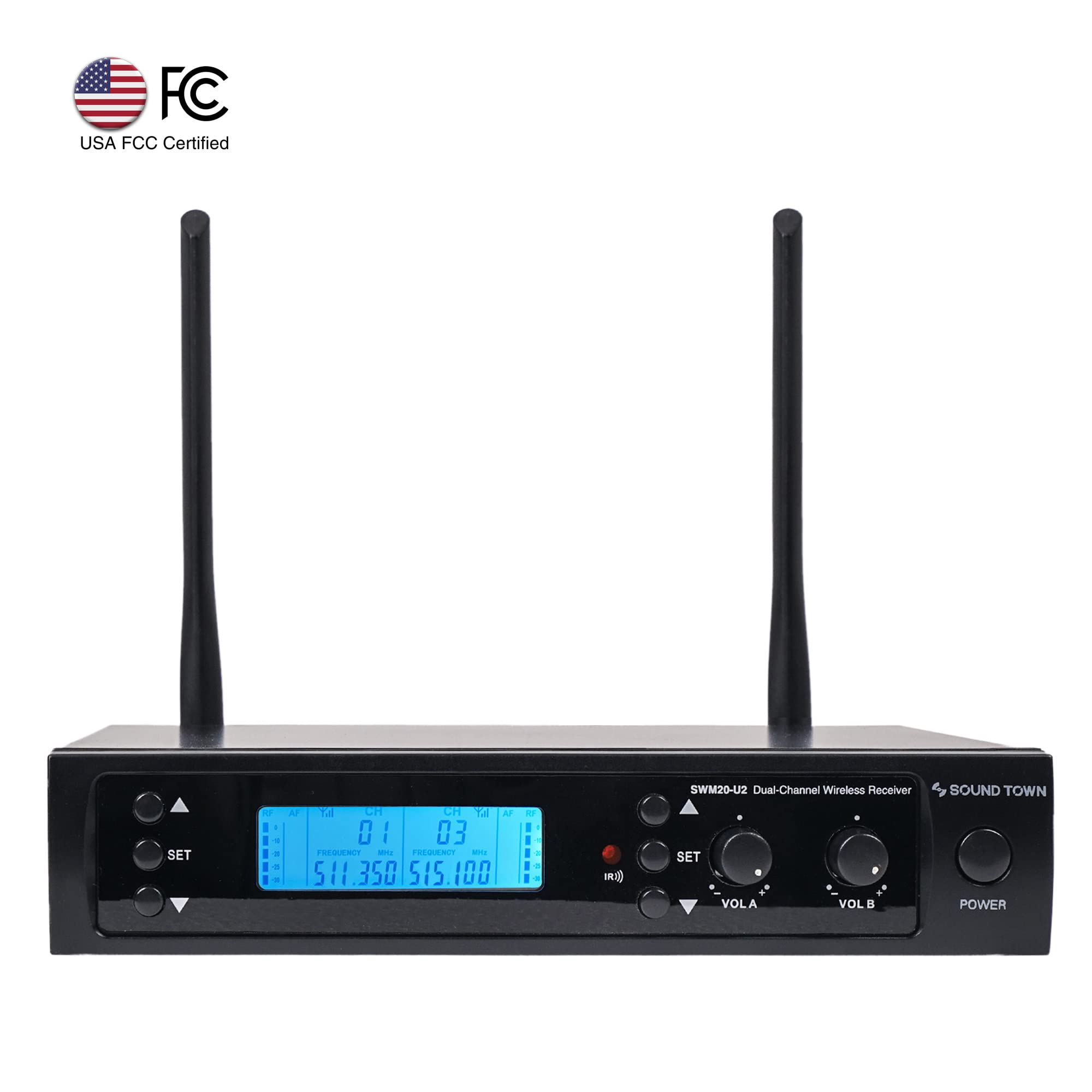 Sound Town 200-Channel Professional UHF Wireless Microphone System with 2 Handheld Microphones, for Church, Business Meeting, Outdoor Wedding and Karaoke