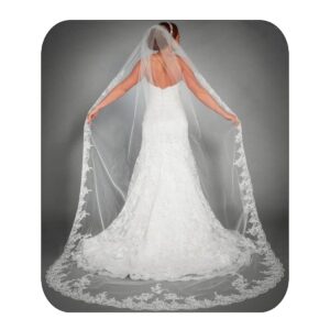 yalice catherdal wedding veils for brides long bridal veil 1 tier veils floral lace soft tulle veils with comb 118''(ivory)