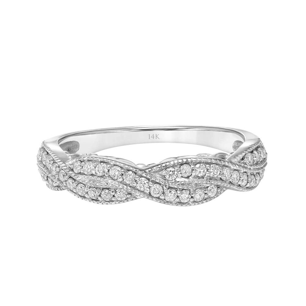 Brilliant Expressions 14K White Gold 1/3 Cttw Conflict Free Diamond Double-Twist Fashion Anniversary Band (I-J Color, I2-I3 Clarity), Size 7