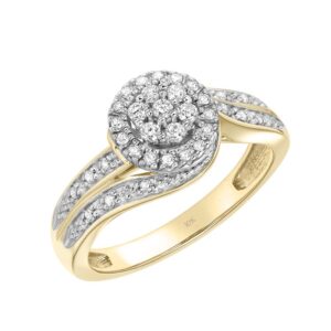 brilliant expressions 10k yellow and white gold 1/4 cttw conflict free diamond round cluster halo engagement ring (i-j color, i2-i3 clarity), size 7